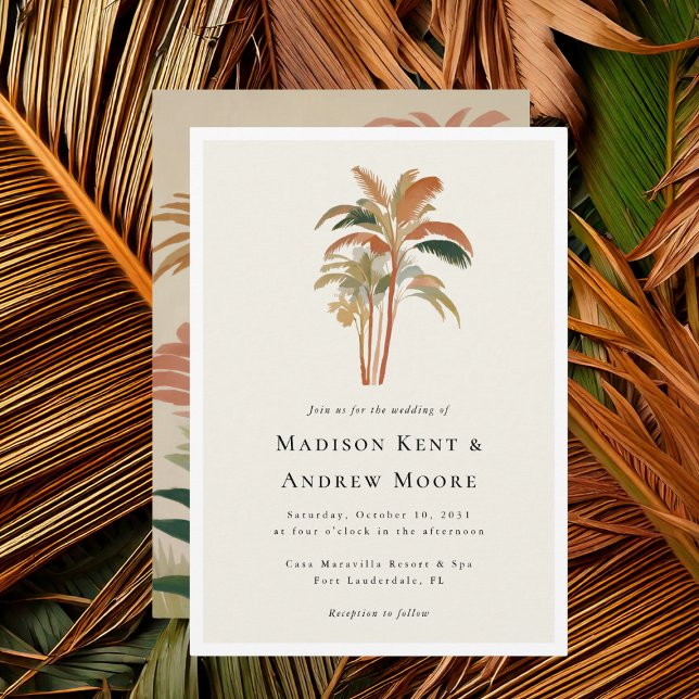 Tropical Palm Trees Watercolor Pastel Boho Wedding Invitation (Creator Uploaded)