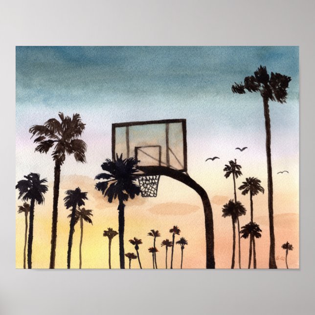 Tropical Palm Trees with Basketball Hoop Poster (Front)