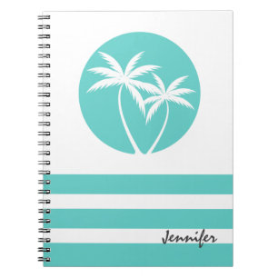 Tropical Palm Trees with Stripes and Name Notebook