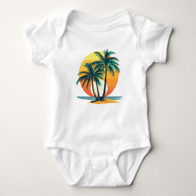 Tropical Palm Trees with Vibrant Sunset Baby Bodysuit (Front)