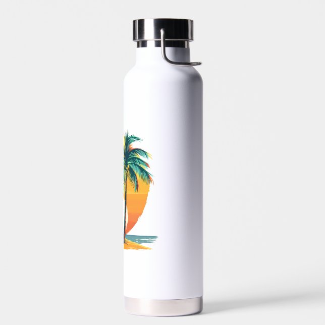 Tropical Palm Trees with Vibrant Sunset  Water Bottle (Left)