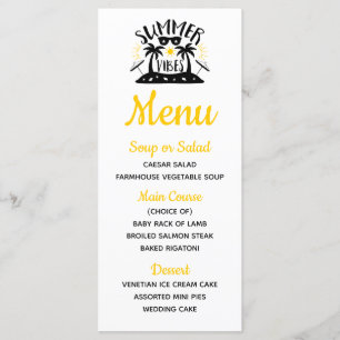 Tropical Palm Trees Yellow Beach Summer Wedding Menu
