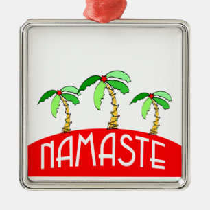 Tropical Palm Trees Yoga Namaste Christmas Metal Ornament