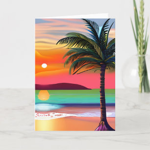 Tropical Palm Tres and Sunset Themed Birthday  Card