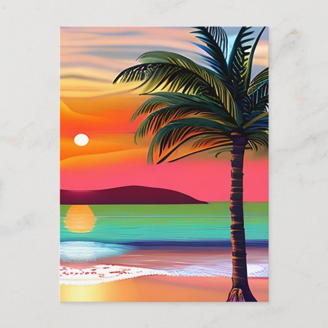 Tropical Palm Tres and Sunset Themed   Postcard (Front)