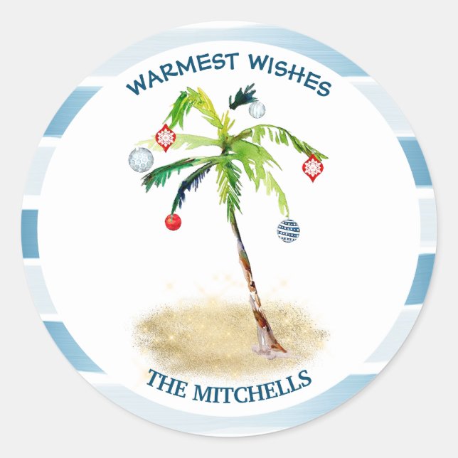 Tropical Palm Warm Wishes Holiday Envelope Seals (Front)