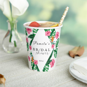 Tropical Palm Watercolor Geometric Bridal Shower Paper Cups