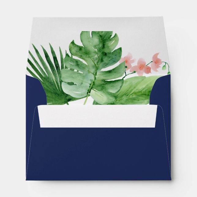 Tropical Palm Watercolor Geometric Wedding Luau Envelope (Back (Bottom))