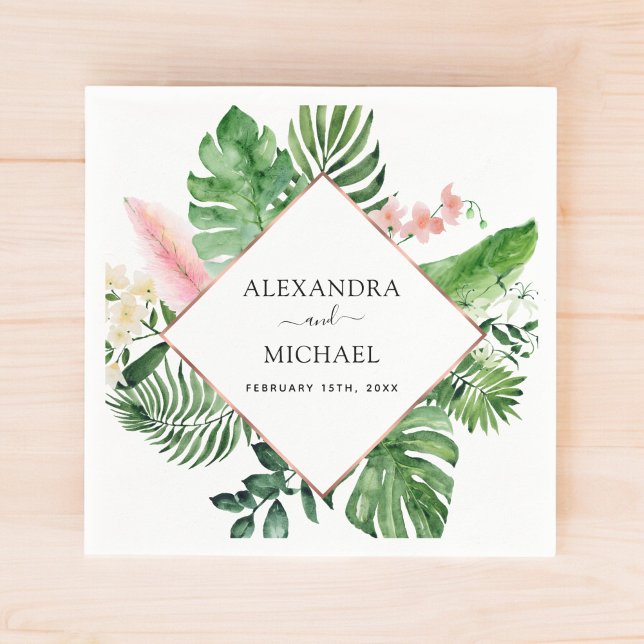 Tropical Palm Watercolor Geometric Wedding Napkin (Creator Uploaded)