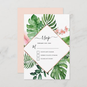 Tropical Palm Watercolor Geometric Wedding RSVP Invitation