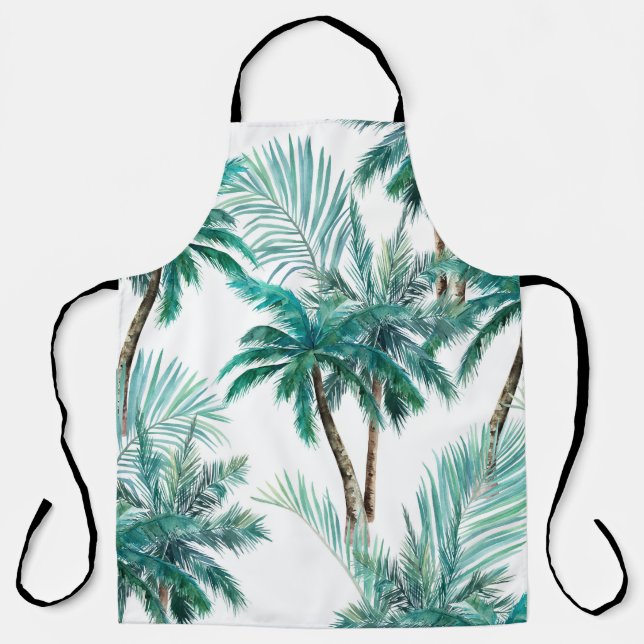 Tropical Palm: Watercolor Jungle Pattern. Apron (Front)