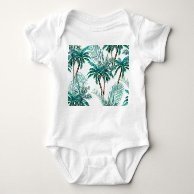 Tropical Palm: Watercolor Jungle Pattern. Baby Bodysuit (Front)