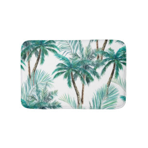 Tropical Palm: Watercolor Jungle Pattern. Bath Mat