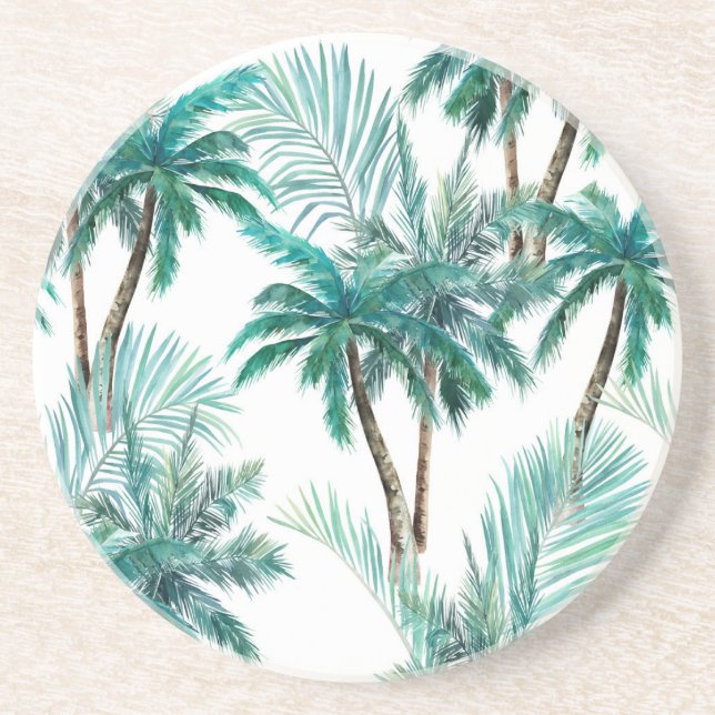 Tropical Palm: Watercolor Jungle Pattern. Coaster (Front)
