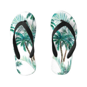 Tropical Palm: Watercolor Jungle Pattern. Kid's Thongs