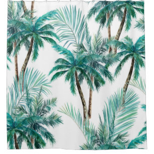 Tropical Palm: Watercolor Jungle Pattern. Shower Curtain