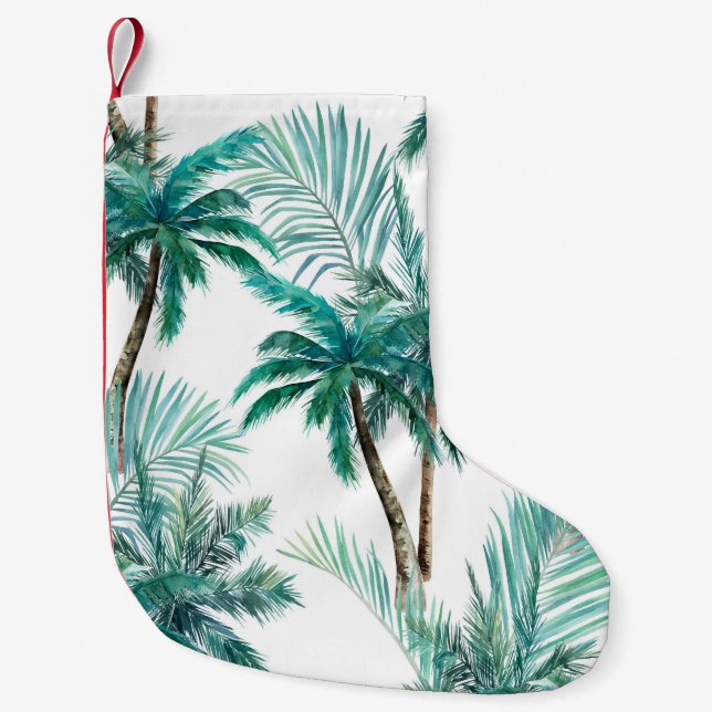 Tropical Palm: Watercolor Jungle Pattern. Small Christmas Stocking (Front)