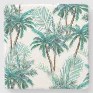Tropical Palm: Watercolor Jungle Pattern. Stone Coaster