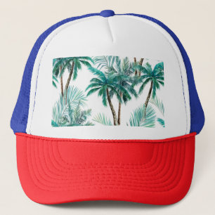 Tropical Palm: Watercolor Jungle Pattern. Trucker Hat