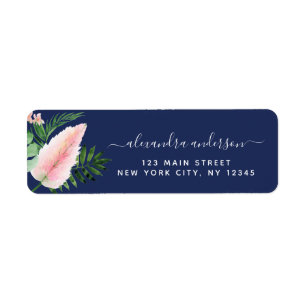 Tropical Palm Watercolor Navy Blue Return Address Label