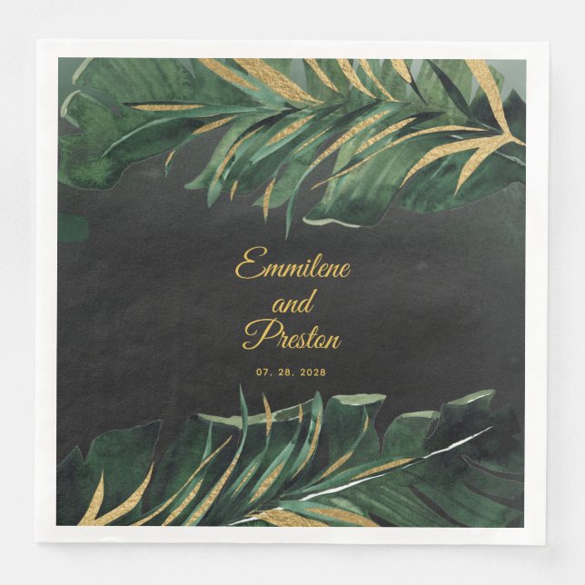 Tropical Palm Wedding 8" Square Dinner Napkins (Front)