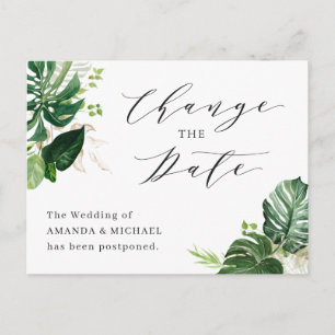 Tropical Palm Wedding Change The Date Postcard