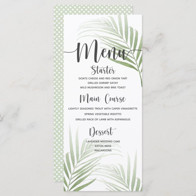 Tropical Palm Wedding Dinner Menu (Front/Back)