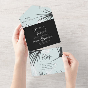 Tropical Palm Wedding Hand Drawn All In One Invitation