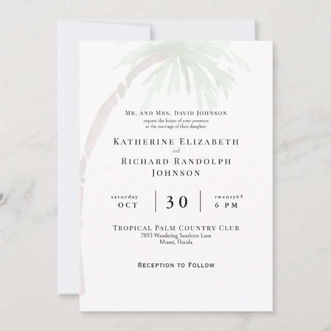 Tropical Palm Wedding Invitation (Front)