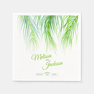Tropical palm wedding lush green and white napkin
