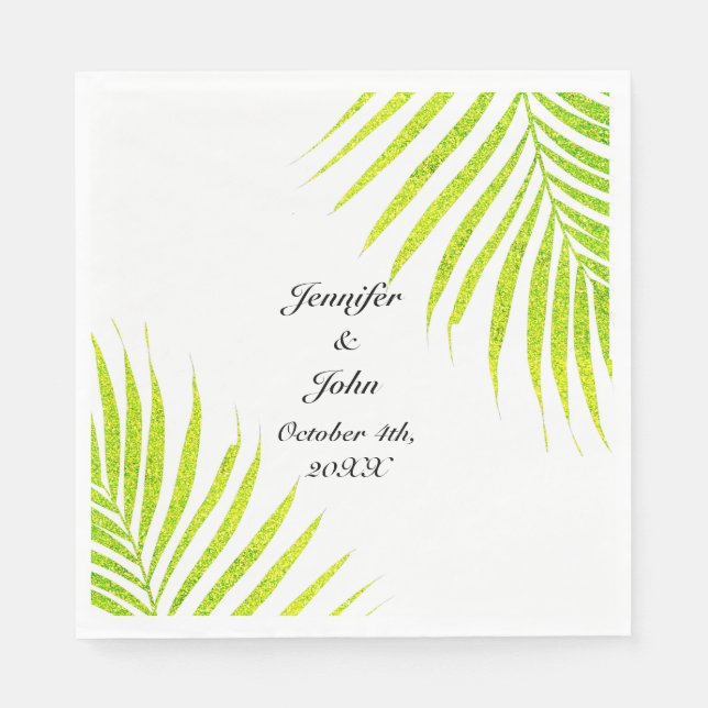 Tropical Palm Weddings Glittery Green Gold 2023 Napkin (Front)