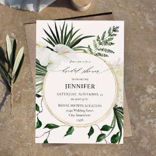 Tropical Palm & White Floral Bridal Shower Invitation