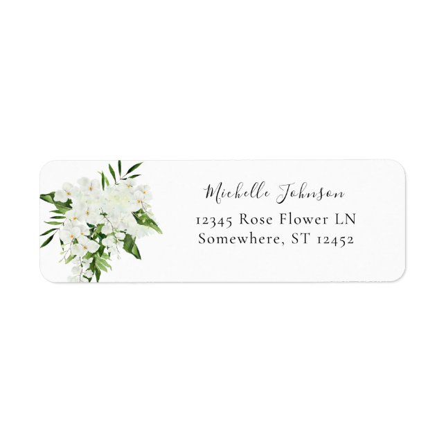 Tropical Palm & White Floral Return Address 2 Label (Front)