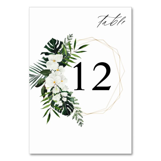 Tropical Palm & White Floral Table Number (Front)