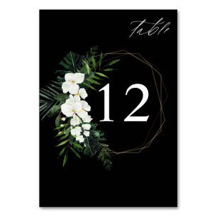 Tropical Palm & White Floral Table Number - Black