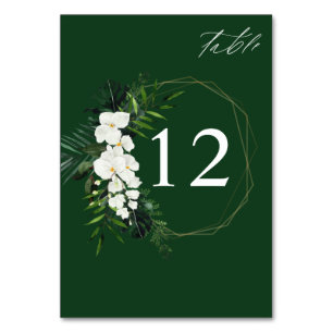 Tropical Palm & White Floral Table Number - Green