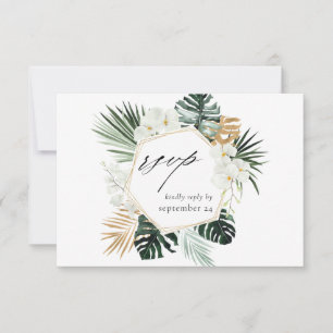 Tropical Palm & White Floral w Meal RSVP Card 2