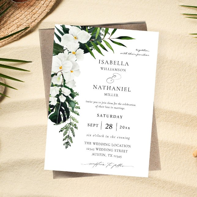 Tropical Palm & White Floral Wedding 2 Invitation (Creator Uploaded)