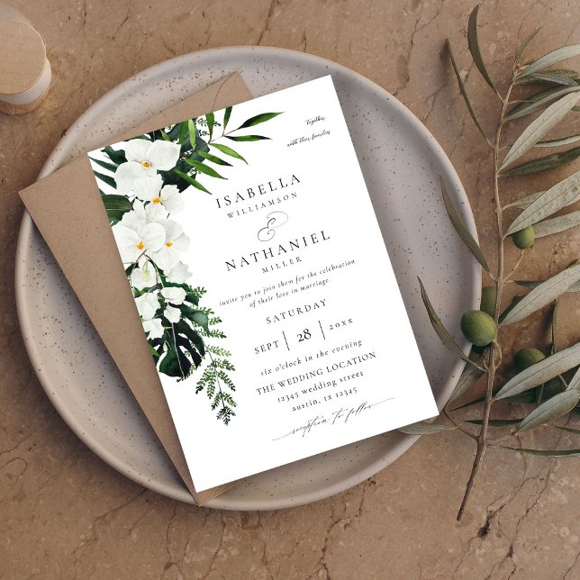 Tropical Palm & White Floral Wedding 2 V2 Invitation (Creator Uploaded)