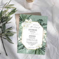Tropical Palm & White Floral Wedding V2 LN M Green