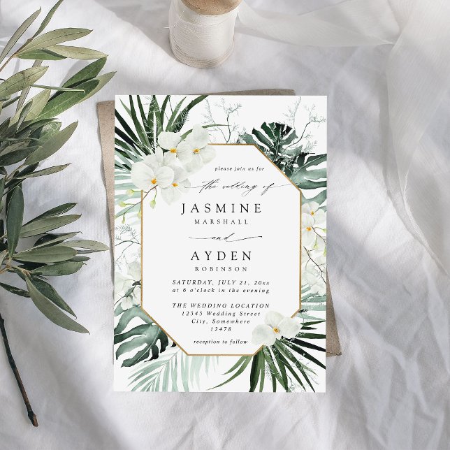 Tropical Palm & White Floral Wedding V2B LNM Invitation (Creator Uploaded)