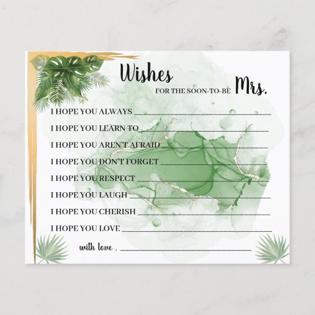 Tropical Palm Wishes for Soon tobe Mrs Shower Card (Front)