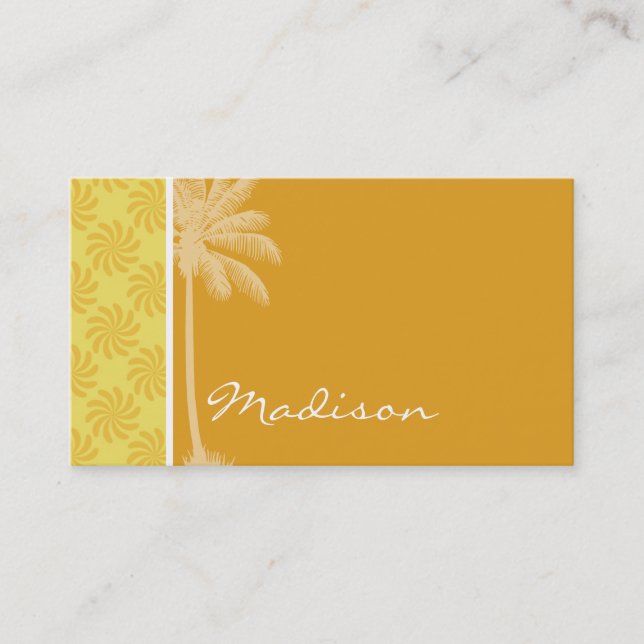 Tropical Palm; Yellow Orange Swirl Business Card (Front)