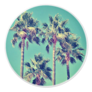 Tropical Palms against a Teal Sky Ceramic Knob