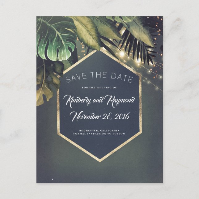 Tropical Palms Beach Save the Date Announcement Postcard (Front)