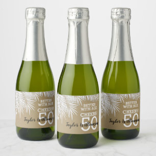 Tropical Palms Birthday Gold Mini Sparkling Wine Label