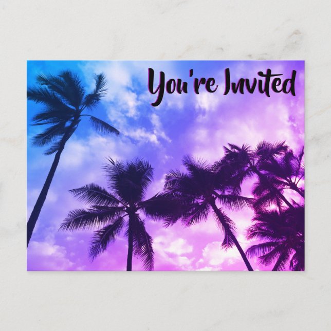 Tropical Palms Birthday Party Invitation Postcard (Front)