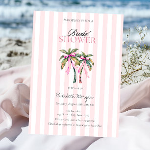 Tropical Palms Bow Pink Stripes Bridal Shower Invitation