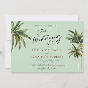 Tropical Palms Calligraphy Destination Wedding Inv Invitation