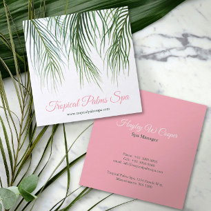 Tropical palms dark green and pink watercolor art square business card